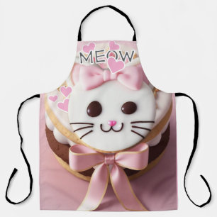 White/Pink/Frosted Kitty/Meow/All-Over Print Apron