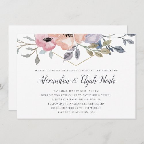 White  Pink Geometric Floral Wedding Vow Renewal Invitation