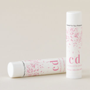 White pink glitter custom monogram business lip balm