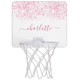 White pink glitter custom monogram name script mini basketball hoop