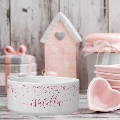 White pink glitter dust name script  bowl