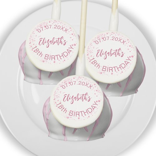 White pink glitter girl name cake pops