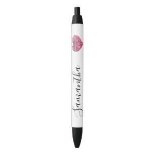 White Pink Glitter Heart Personalized Name Pen
