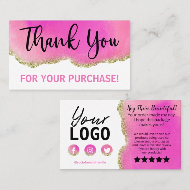 White Pink Gold Agate Thank You Insert (Front/Back)