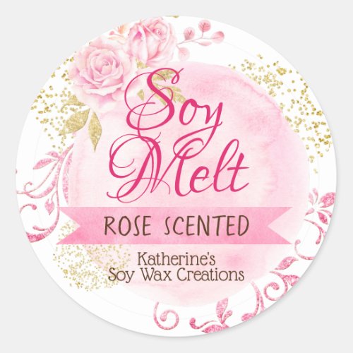 White Pink Gold Flowers Rose Soy Wax Melt Labels