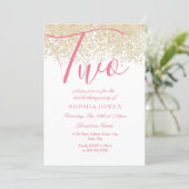 White Pink Gold Glitter 2nd birthday party Invite (Standing Front)