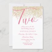 White Pink Gold Glitter 2nd birthday party Invite (Front)