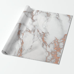 White Pink Gray Marble Shiny Brushes Stone Copper Wrapping Paper