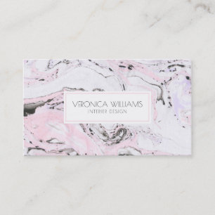 White & Pink & Gray Modern Marble Swirls Business Card