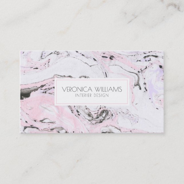White & Pink & Gray Modern Marble Swirls Business Card (Front)