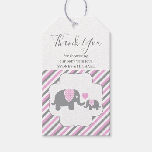 White Pink  Gray Stripe Elephants Baby Shower Gi Gift Tags