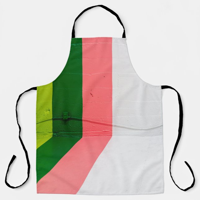 White, pink, green, and yellow painted wall apron (Front)