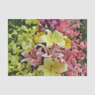 white + pink, green + purple, flower + blossom, as tissue paper