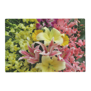 white + pink, green + purple, flower + blossom, placemat