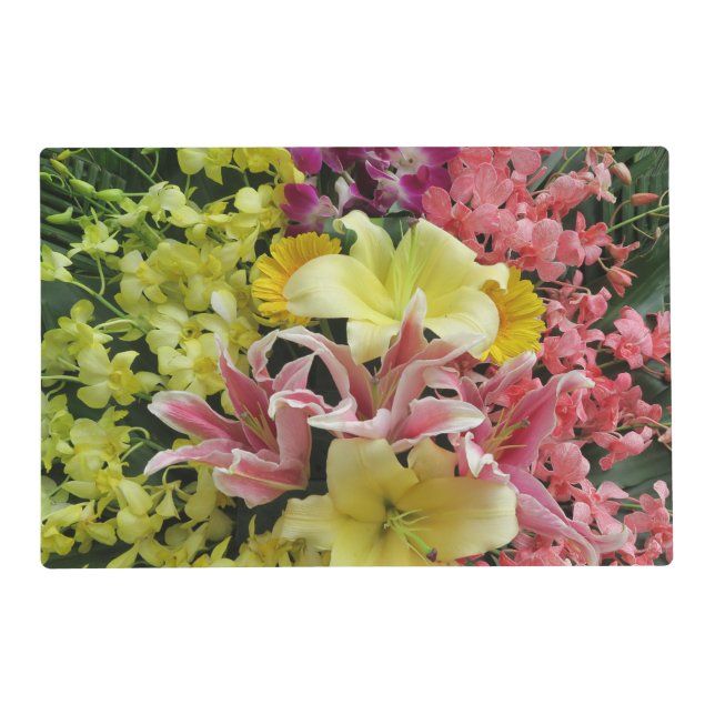 white + pink, green + purple, flower + blossom, placemat (Front)