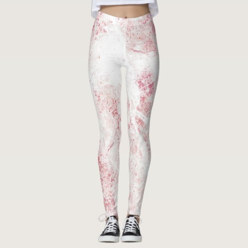 White Pink Grunge Marble Texture   Leggings