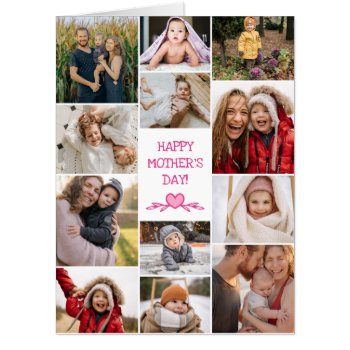 White Pink Happy Mother's Day Photo Collage Big Card by Paperpaperpaper at Zazzle