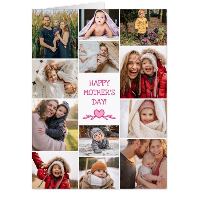 White Pink Happy Mother's Day Photo Collage Big Card (Front)