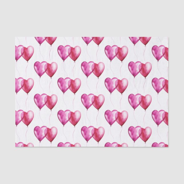 White Pink Heart Balloons Birthday Tissue Paper (Front)