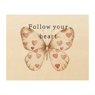 White Pink Hearts Butterfly Wood Wall Art