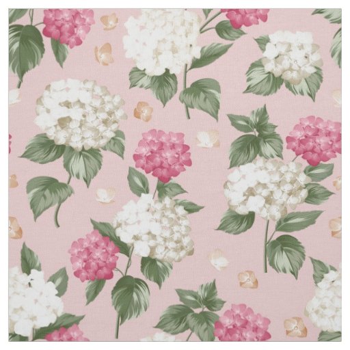 White pink Hydrangea floral seamless pattern Fabric