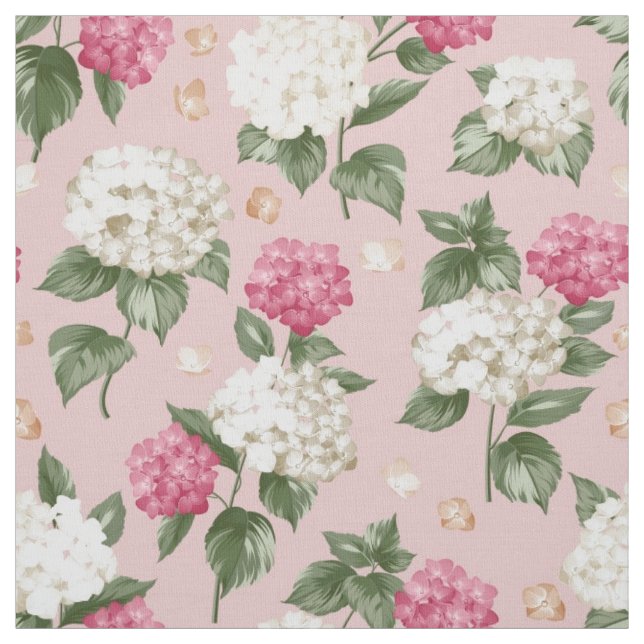 White pink Hydrangea floral seamless pattern Fabric (Swatch)
