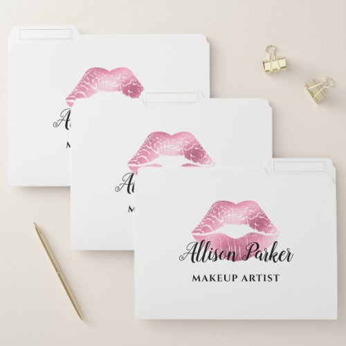 White Pink Kiss Lips Makeup Artist Table File Folder