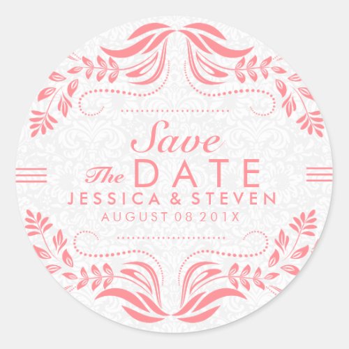 White  Pink Lace Save The Date Sticker