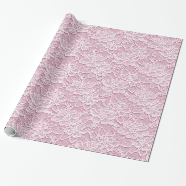 White & Pink Lace Texture Wrapping Paper (Unrolled)