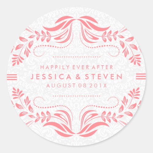 White  Pink Lace Wedding Sticker