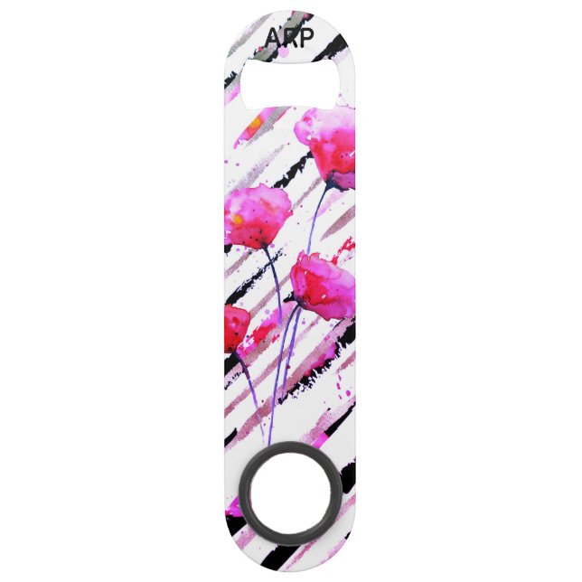 *~* White Pink Lavender Poppy Rose Gold Pattern Bar Key (Front)