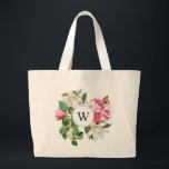 White & Pink Magnolia Flowers Monogram Large Tote Bag<br><div class="desc">A beautiful display of  white and pink Magnolia flowers with initial monogram. A botanical design for anyone who loves flower illustrations,  watercolor floral art and  Magnolias. A chic Magnolia flowers design ideal for a gift or home décor.</div>
