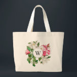 White & Pink Magnolia Flowers Monogram Large Tote Bag<br><div class="desc">A beautiful display of  white and pink Magnolia flowers with initial monogram. A botanical design for anyone who loves flower illustrations,  watercolor floral art and  Magnolias. A chic Magnolia flowers design ideal for a gift or home décor.</div>