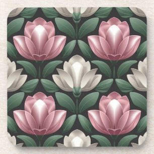 White Pink Magnolias Coaster Set