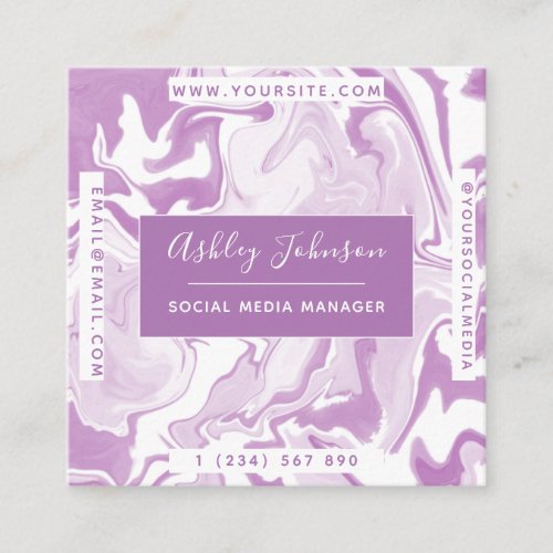 White  Pink Marble Social Media QR Code Modern Square Business Card