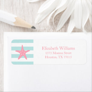 White Pink Mint Stripes Starfish Label