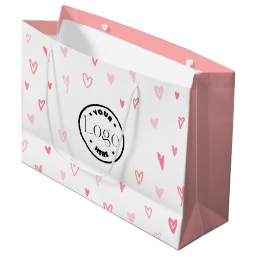 White  Pink Modern Love Hearts Happy Valentines Large Gift Bag