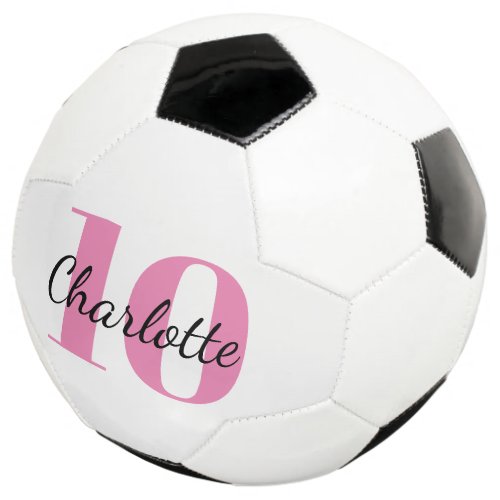 White pink monogram initials name number soccer ball