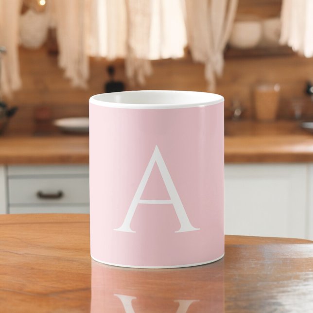 White Pink Name Initial Monogram Elegant Script Coffee Mug (Creator Uploaded)