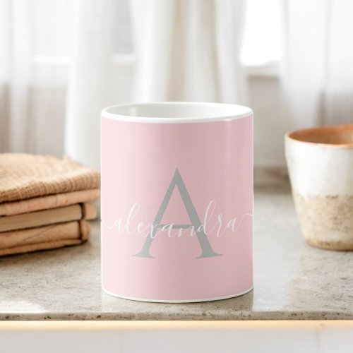 White Pink Name Initial Monogram Elegant Script Two_Tone Coffee Mug