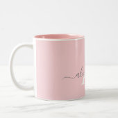 White Pink Name Initial Monogram Elegant Script Two-Tone Coffee Mug (Left)