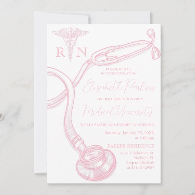 White Pink Nursing School Graduation Party Invitation (Front)
