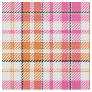 White Pink Orange Plaid Tartan Design  Fabric