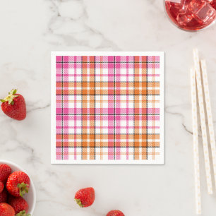 White Pink Orange Plaid Tartan Design Napkins
