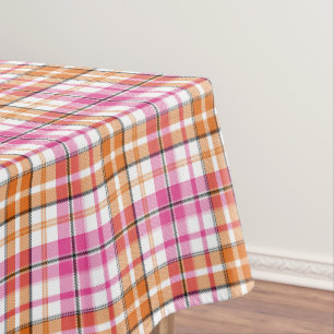 White Pink Orange Plaid Tartan Design Tablecloth