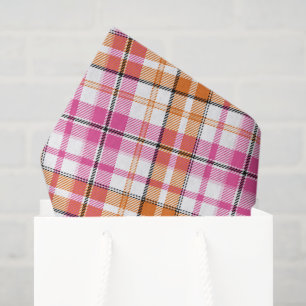 White Pink Orange Plaid Tartan Design  Tissue Paper