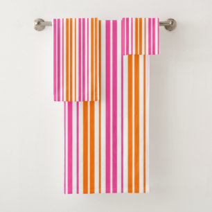 White Pink Orange Vertical Stripes Design Bath Towel Set