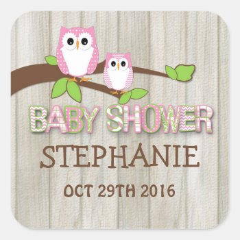 White & Pink Owl Baby Shower Stickers by mybabybundles at Zazzle