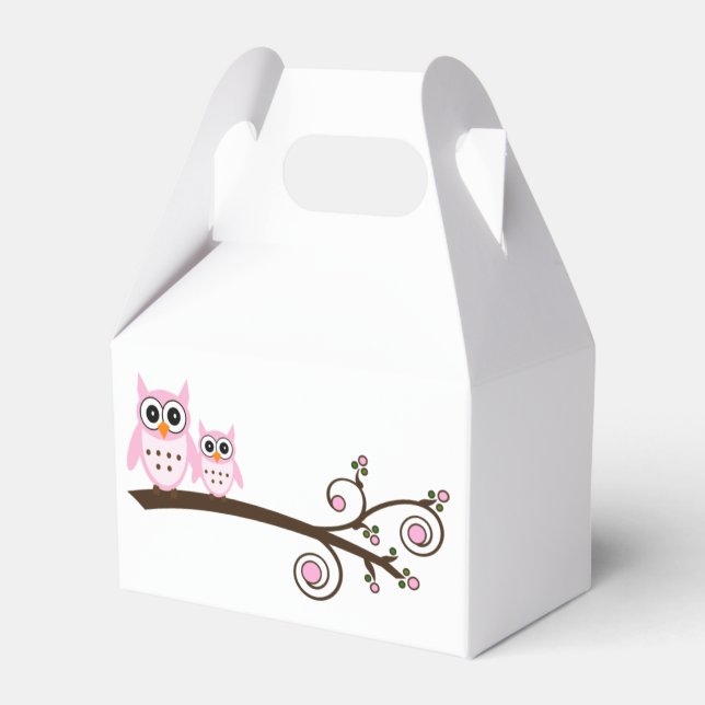 White & Pink Owl Theme Party Favors Favor Boxes (Front Side)
