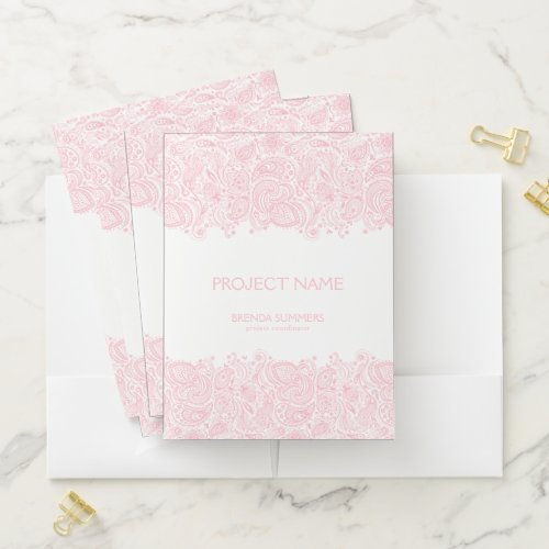 White  Pink Paisly Lace Pocket Folder